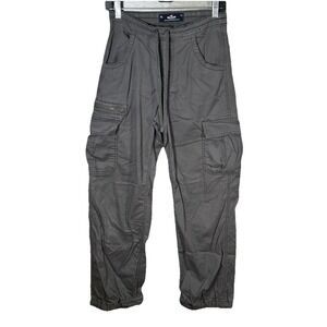 Hollister‎ High Rise Parachute Baggy Pants Gray Drawstring Waist Size XS Long